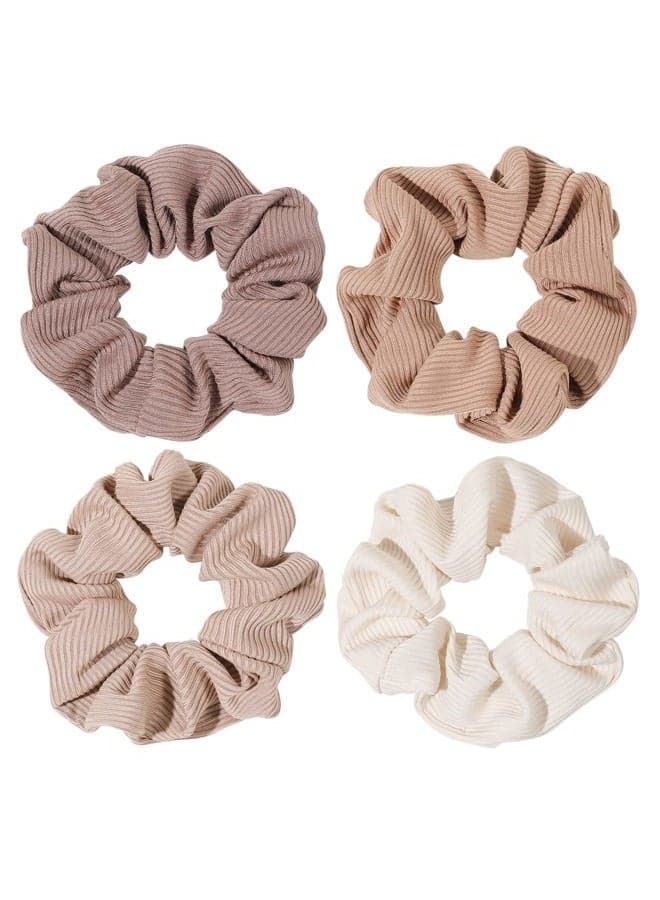 Scrunchie, Big Cotton Scrunchies for Women's and Girls, Brown Service, 4 Count, for All Hair Types, No Crease or Damage