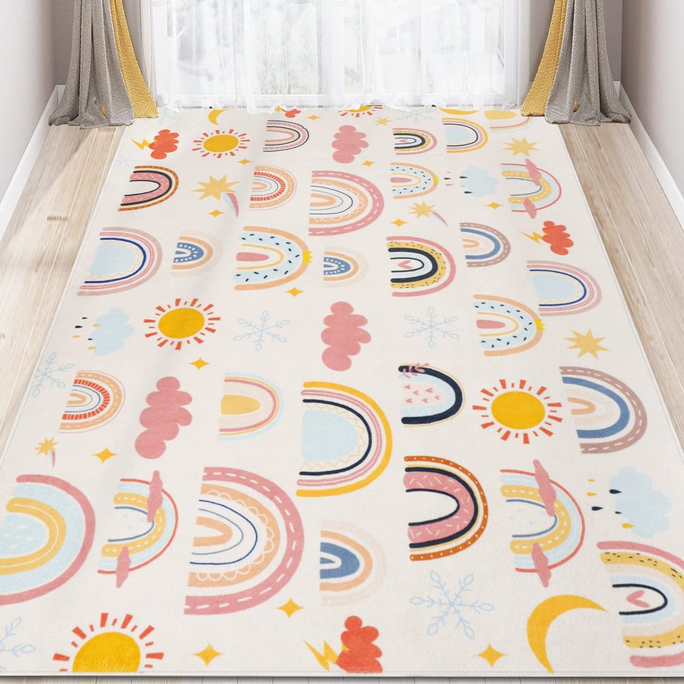 LTKOUGFAM Soft Kids Area Rug Large Washable Space Mat NonSlip Cute Rainbow Weather Baby Crawling Floor Mat for Living Room Playroom Classroom Bathroom 59 x 78 L