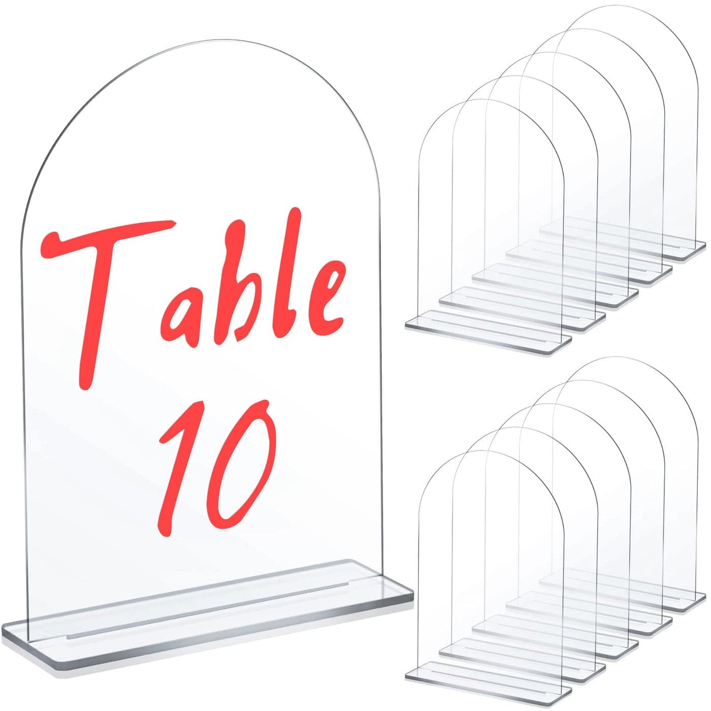 Juexica 10 Packs 5x7 Inch Clear Acrylic Arch Sign Blank DIY Table Numbers with Stand for Weddings Office Parties Menus