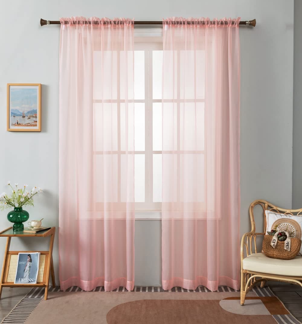 WPM Blush Pink Color Sheer Curtains 60 Wide x 84 Long 2 Panels Livingroom Window Treatment Rod Pocket Sheer Voile for Bedroom Kitchen Childrens Room Fully Stitched and Hemmed
