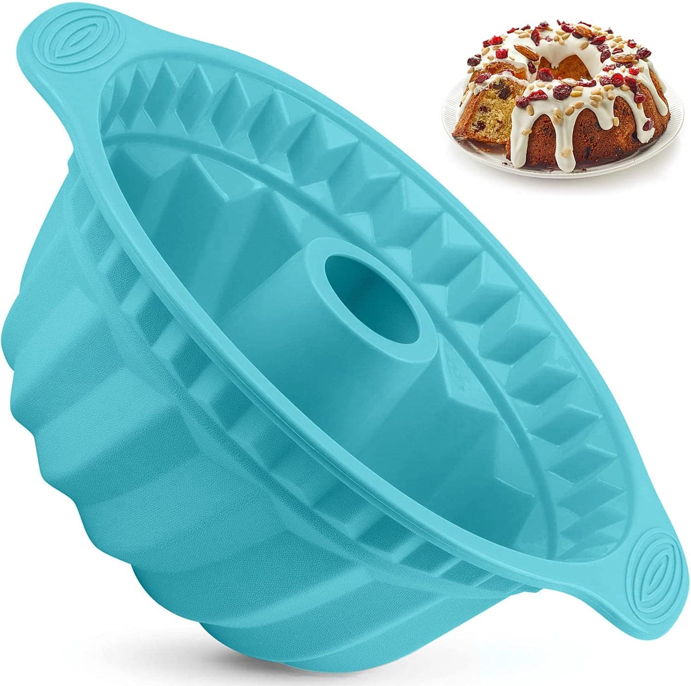 Kenond 95 Inch Silicone Cake Pans Nonstick Fluted Cake Pan with Sturdy Handle Cake Baking MoldsPerfect Bakeware for Cake Jello Gelatin Bread Para Gelatinas Pink