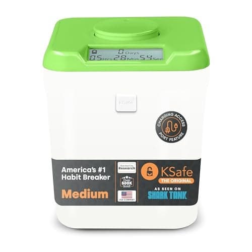 Kitchen Safe Time Locking Container (Medium), Timed Lock Box for Cell Phones, Snacks, and other unwanted temptations (Green Lid + 5.5” White Base with Access Port)