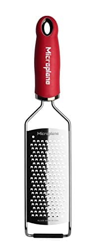 Microplane Kitchen Grater Coarse for Cheese Carrot Ginger Coconut Nuts and Horseradish in Red with Stainless Steel Blade Made in USA