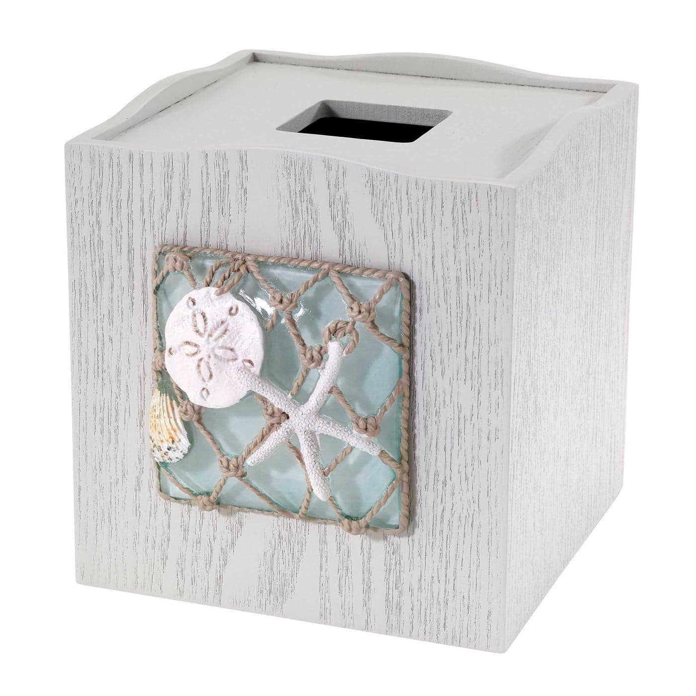 Avanti Linens Tissue Box Cover Decorative Resin Cover Beach Inspired Bathroom Accessories Seaglass Collection