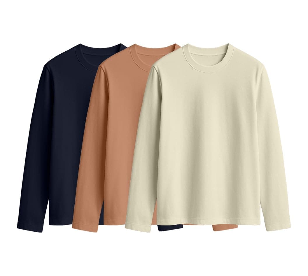 JUNEBERRY® Cotton Round Neck Regular Fit Plain Solid Full Sleeve T-Shirt Combo for Women (Pack of 3) (PO3_JB_FS_SW_NY_CR_L)