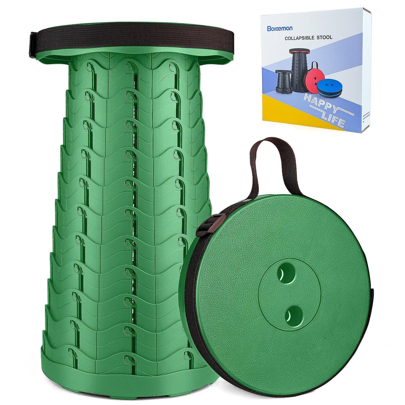 Boreeman Upgraded Folding Stool Lightweight Yet More Sturdy with Load Capacity 400lbs Portable Collapsible Stool for Camping Fishing Hiking BBQ Army Green