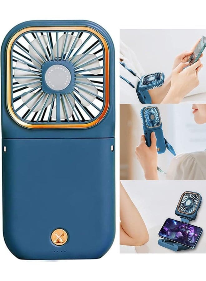 Portable Handheld Fan 3000mah Hands Free Necklace Fans Desk Fan for Kids Women Men Travel Indoor Outdoor Makeup Mini 3 Speed Wind Quiet 180° Adjustable Personal Fan(Blue)
