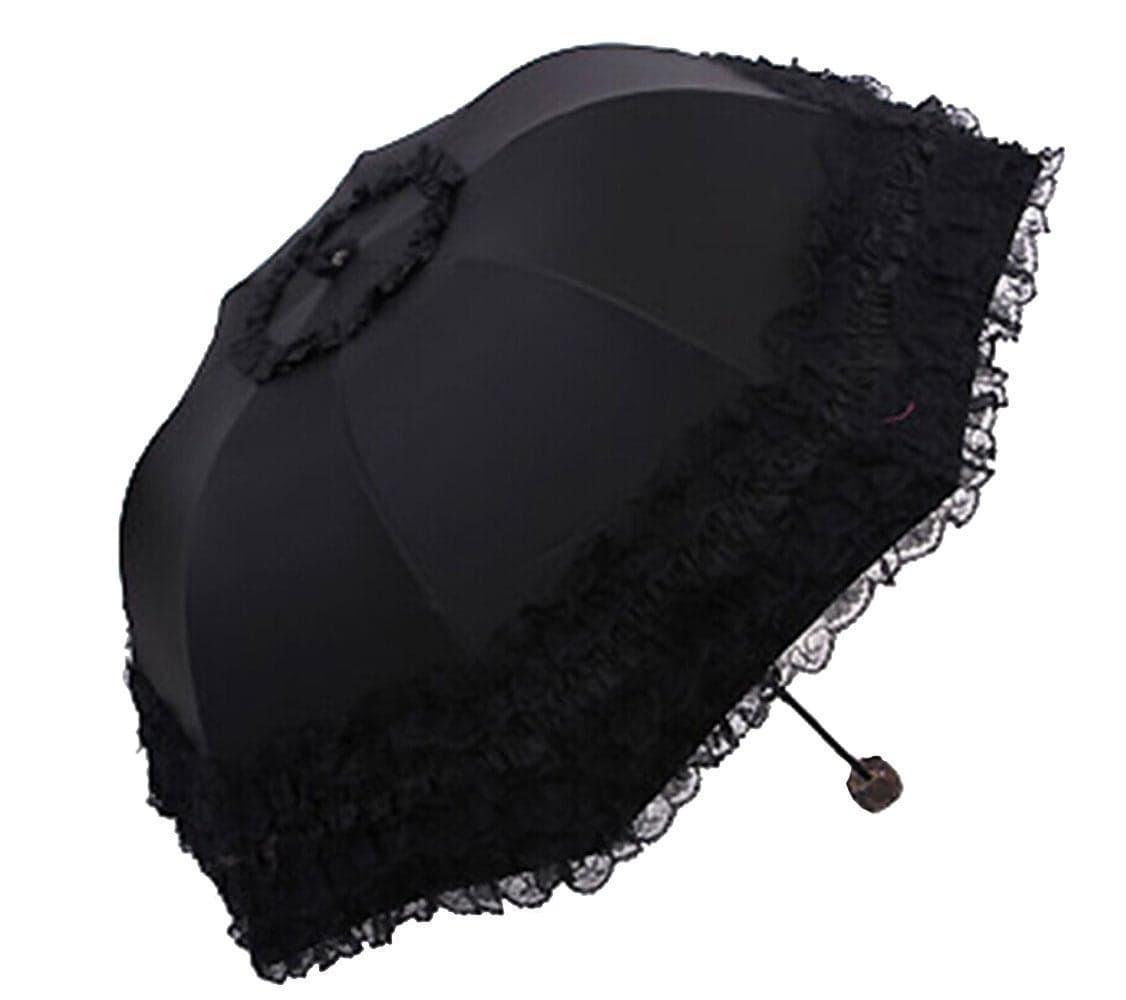 Honeystore Princess Lace UltravioletProof Folding Umbrella Antiuv Dome Parasol Style1 Black