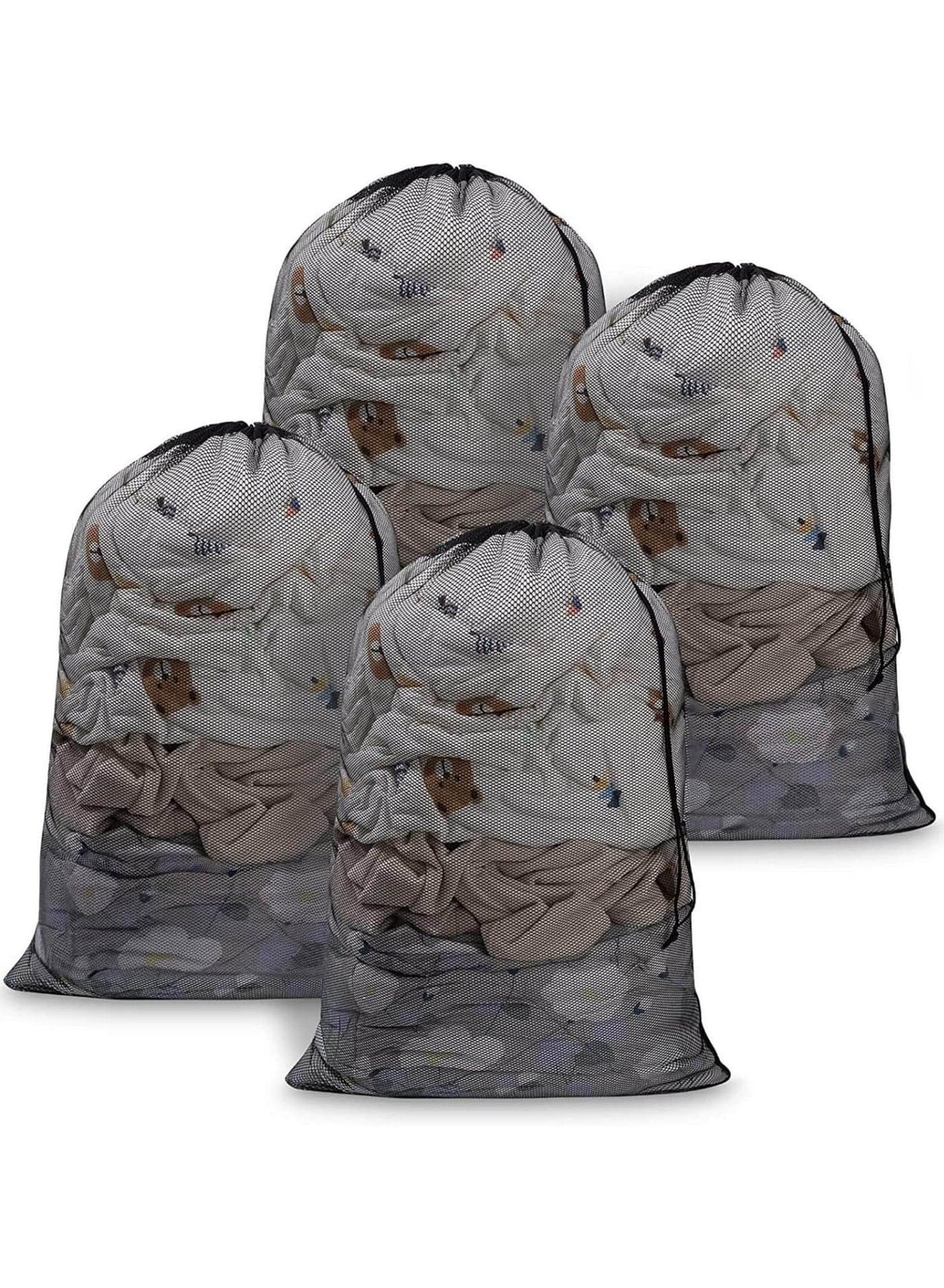 4-Piece Heavy Duty Drawstring Laundry Bags Set - Large Mesh Storage Pouches for Dirty Clothes, Toys, Bedding & Seasonal Organizing