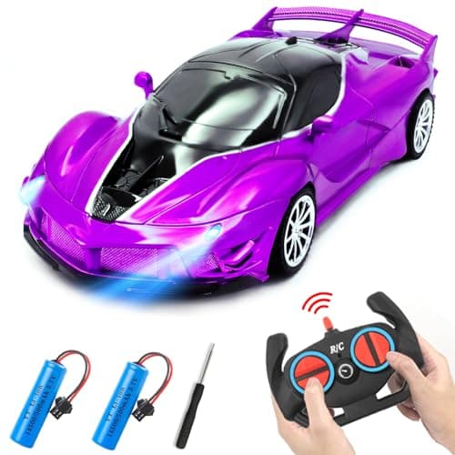 Yomwet Remote Control Car for Girl 24GHz 4WD Electric RC Cars Toy Racing with Led Lights Rechargeable HighSpeed Hobby Toy Vehicle RC Car Gifts for Age 3 4 5 6 7 8 9 Year Old Kids Purple