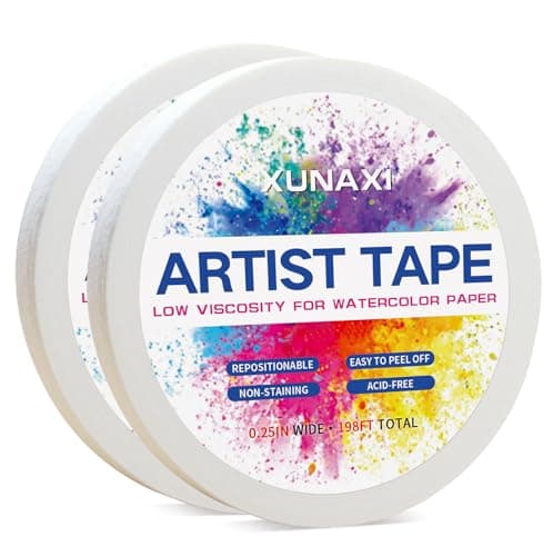 XUNAXI 2 Packs Art Tape Artist Tape for Watercolor Paper Low Tack White Painters Tape for Drafting Art Painting Canvas Framing Acid Free Masking Tape025IN Wide 198FT Long Total
