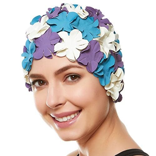 BEEMO Floral Petal Ladies Bathing Swim Cap - Purple/Blue/Whte