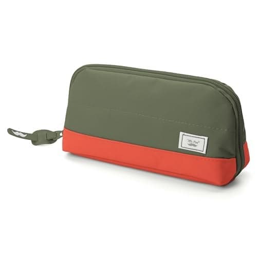 Mr Pen Fabric Pencil Case Pouch 5 Mesh Pockets Olive Green Orange Triangular Shape Pencil Pouch