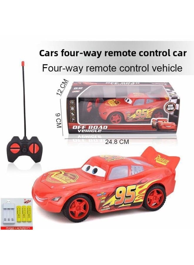 Remote Control Racing Story Toy Lightning McQueen Rechargeable Car Model Remote Control Car Boy Toy Simulation Racing Car-Colour:Flat-bottom Model 【equipped With A Set Of Chargers】