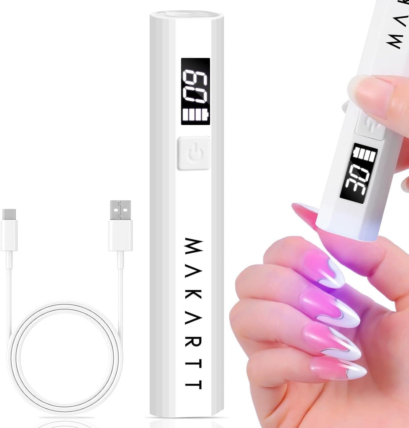 Makartt UV Lamps for Gel Nails Portable Handheld Mini UV Nail Lamp Nail Lamp for Curing Gel Polish Glue Rechargeable USB Nail Light with LCD 2 Timer for Fast Drying Home Salon Use LED