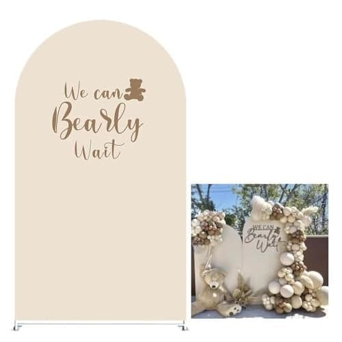 KONPON Beige Arch Backdrop Covers We Can Bearly Wait Theme Arch Stand Fabric Cover for Birthday Baby Shower Cake Table Supplies Decoration 26x6FT