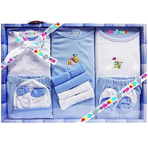 EIO Baby's Cotton Printed New Born Baby Gift Set -13 Pieces (Bluee)
