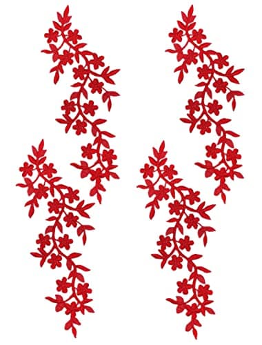 4 Pieces 10x5inch Long Patch Flower Vine with Leaf Iron on Patch Embroided Applique for Garment Curtain Pillow Blanket Trimming Shoes Jeans Clothing Embelishments Red