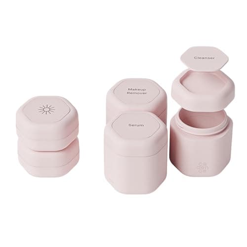 Cadence Travel Containers Core Skincare Set Magnetic Containers with Lids2 Small 056oz 3 Medium 132oz Cleanser Moisturizer Serum Makeup Remover Sun Icon Labels Petal