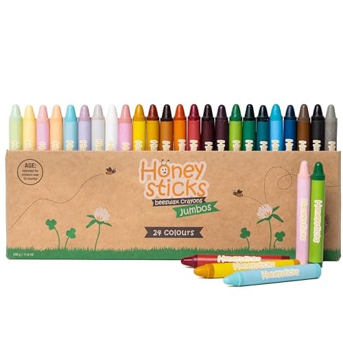 Honeysticks Jumbo Crayons (24 Pack) - Non Toxic Crayons - 100% Pure Beeswax and Food Grade Colors - 24 Bright Colors - Large, Easy to Hold and Use - Preschool Art Supplies for Toddlers/Kids 3-5, 4-8