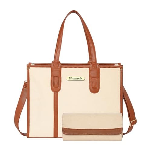 Womanix Laptop Tote Bags for Women Work Bag 15.6 inch Briefcase for Women Large Capacity Handbag for Office, School, Travel Teacher Purse Lightweight Computer Bag Business. (Beige Tan)