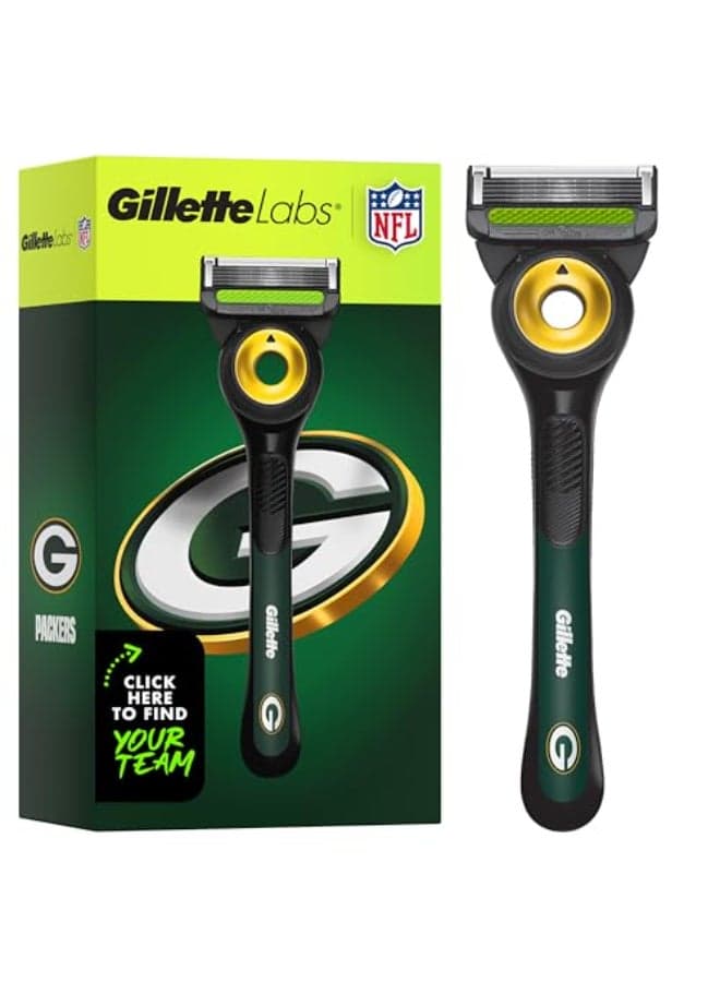 Gillette Labs Special NFL Packers Edition Shaving Razor for Men 1 Handle 1 Razor Blade Refill Perfect for Game Day Grooming GilletteLabs with Exfoliating Bar