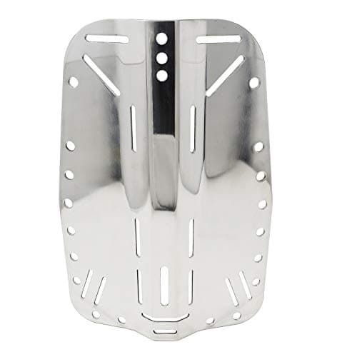 Scuba Choice Tech Diving Backplate – SAE 304 Stainless Steel, 15"x10", 2mm Thick, 11" On-Center Holes, 1" & 2" Crotch Strap Slots, Lift Bag Sleeve Compatible for Technical, Deep and Wreck Diving