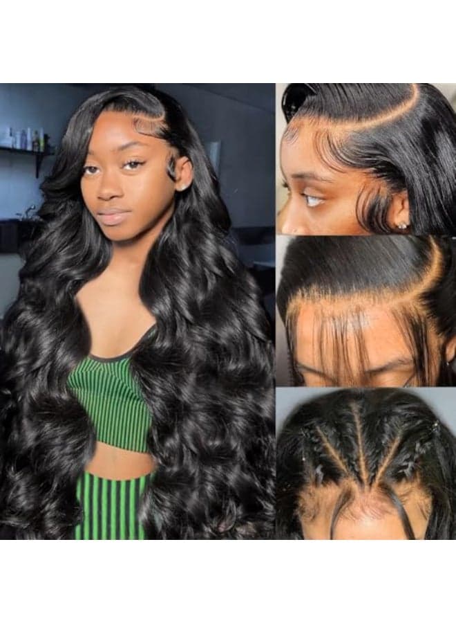 Wingirl 13x6 Body Wave Lace Front Wigs Human Hair Pre Plucked 180 Density HD Transparent Full Lace Frontal Wigs Human Hair for Women Natural Black Color 20Inch