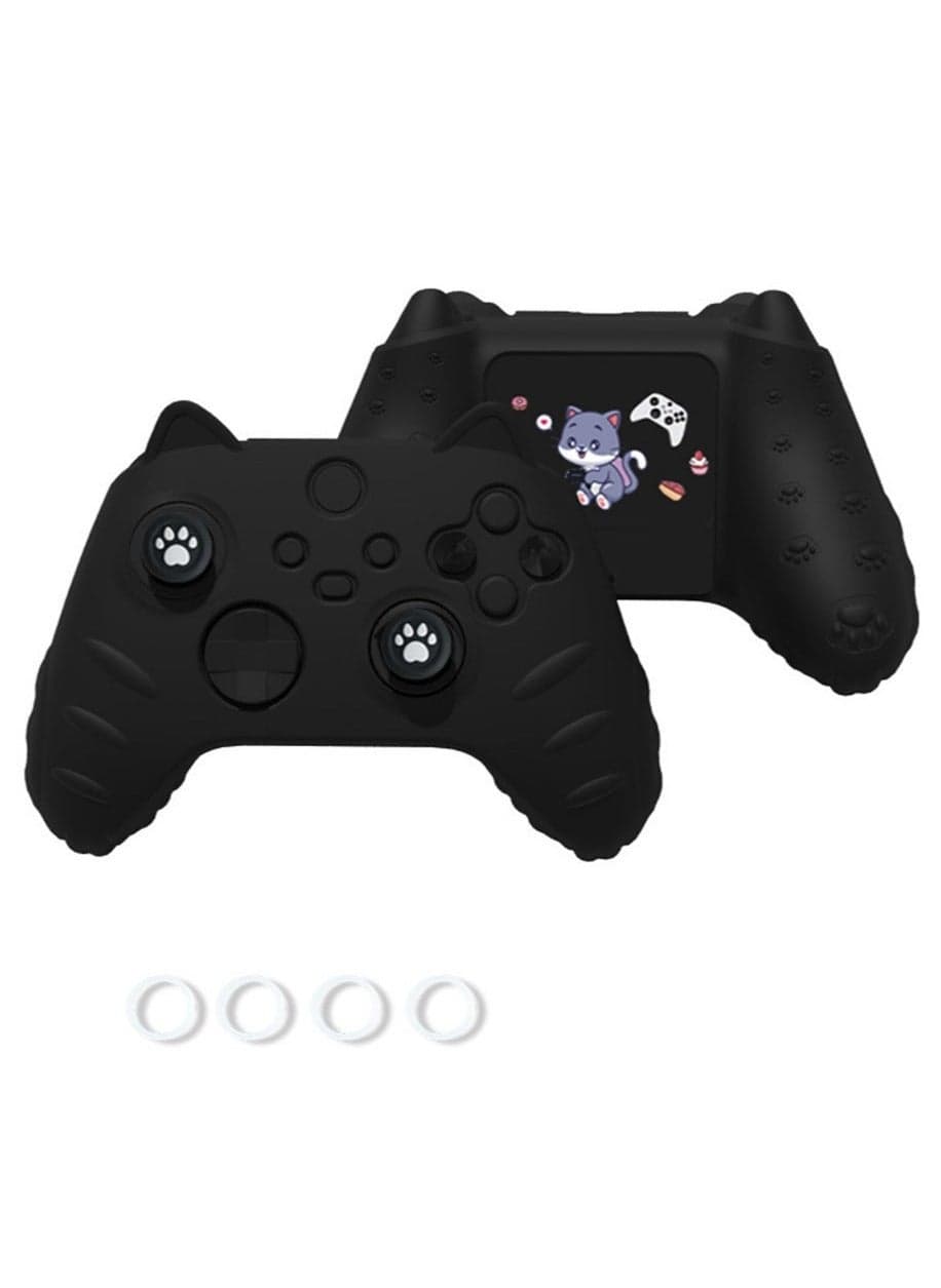 Cute Skin Cover for Series X/S Controller Anti-Slip Silicone Grip Protective Case Accessories Set Wireless/Wired Gamepad Joystick with 2 Cat Paw Thumb Grips Caps (Black)