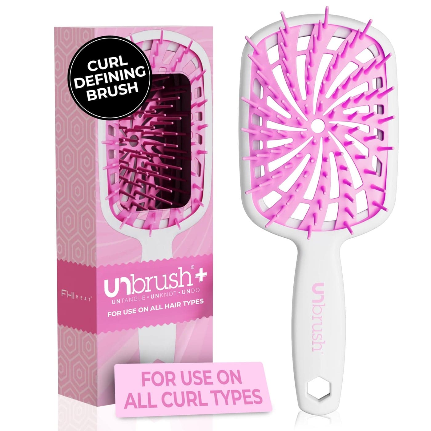 FHI Heat UNbrush Plus Curly Hair Brush for Gentle Effective Detangling on Wet or Dry Fragile Hair Types Detangler Brush w 84 UltraFlex Bristles Ultralight Vented Anti Static Hairbrush