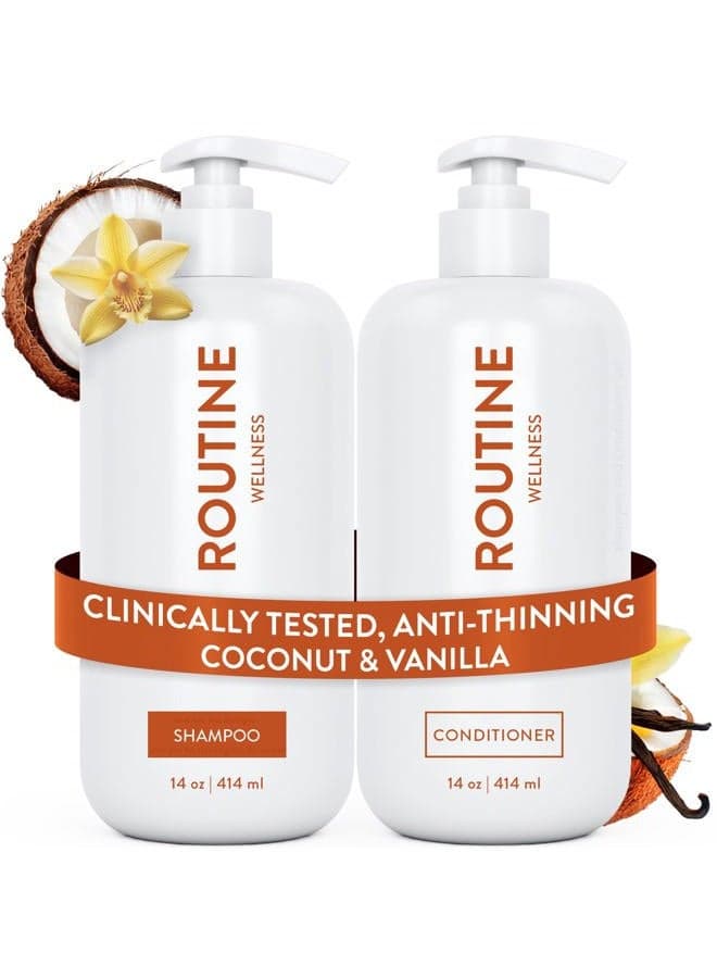 Anti-Thinning Shampoo and Conditioner Set for Thinning Hair - Biotin DHT Blocker Women & Men - Color Safe Shampoo for Hair Loss & Healthier Hair - Coconut & Vanilla (Pack of 2)