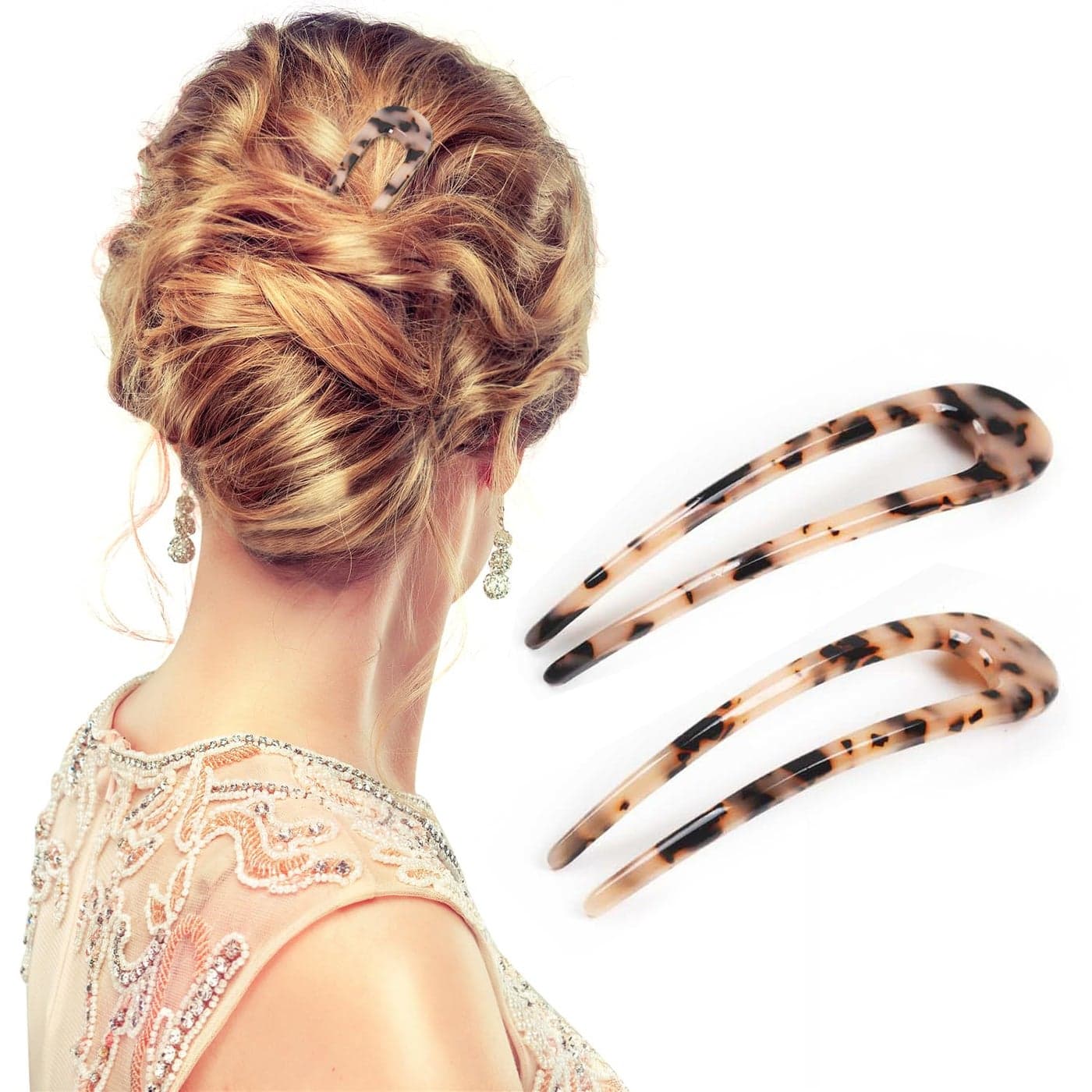 Upgrade 2Pack of Benefree French Hair Pins 51inch Ivory UShape Updo Hair Forks for Thin Thick Hair Classic Cellulose Acetate 2 Prong Bun Hair Sticks Chignon Women Vintage Hairstyle Accessorie
