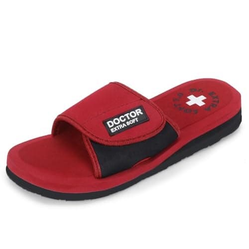 DOCTOR EXTRA SOFT Women's Care Orthopaedic and Diabetic Adjustable Strape Super Comfort Dr Sliders Flipflops and House Slippers for Women’s and Girl’s Slides D-52-Maroon-7UK