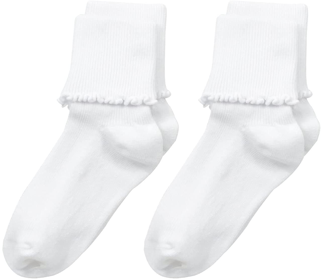 Jefferies Socks Big Girls' Seamless Ripple Edge Socks 2 Pair Pack, White/White, Medium