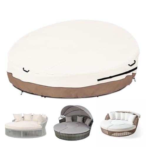 Krismile Heavy Duty 600D Waterproof Outdoor Daybed Cover for 88 Round Patio Sofa UVResistant AllWeather Protection Furniture Cover with Air Vent Fits 88 Dia x 3516 H Beige