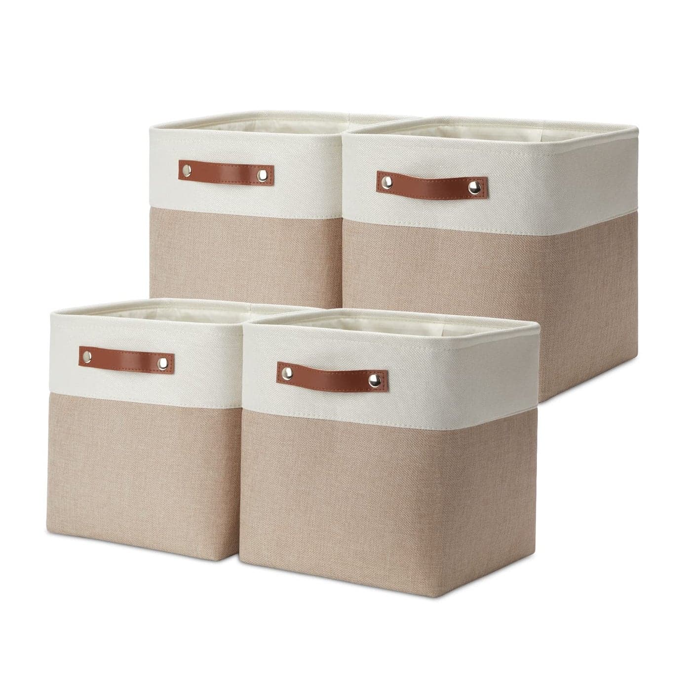 DULLEMELO 11 inch Cube Storage Bins Large Collapsible Grey Storage Baskets for Square Cubes Organizing Fabric Boxes Bins for Shelves Nursery Home Office Storage4 Pack 11 WhiteKhaki