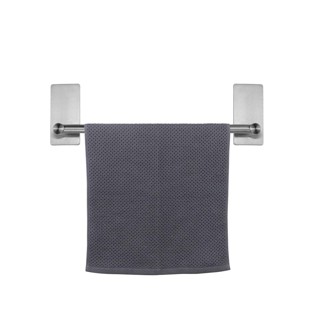 NearMoon Self Adhesive Bathroom Towel Bar Stainless Steel Bath Wall Shelf Rack Hanging Towel Stick On Sticky Hanger Contemporary Style NO Drilling 1 Pack Brushed Nickel 9Inch Towel Rack