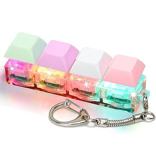 COZYMATE Keyboard Fidget Toys for Adults Keyboard Clicker with LED Light Keychain Fidget Sensory Fun Toys for Anxiety Decompression (Macaroon2, 4 in 1)