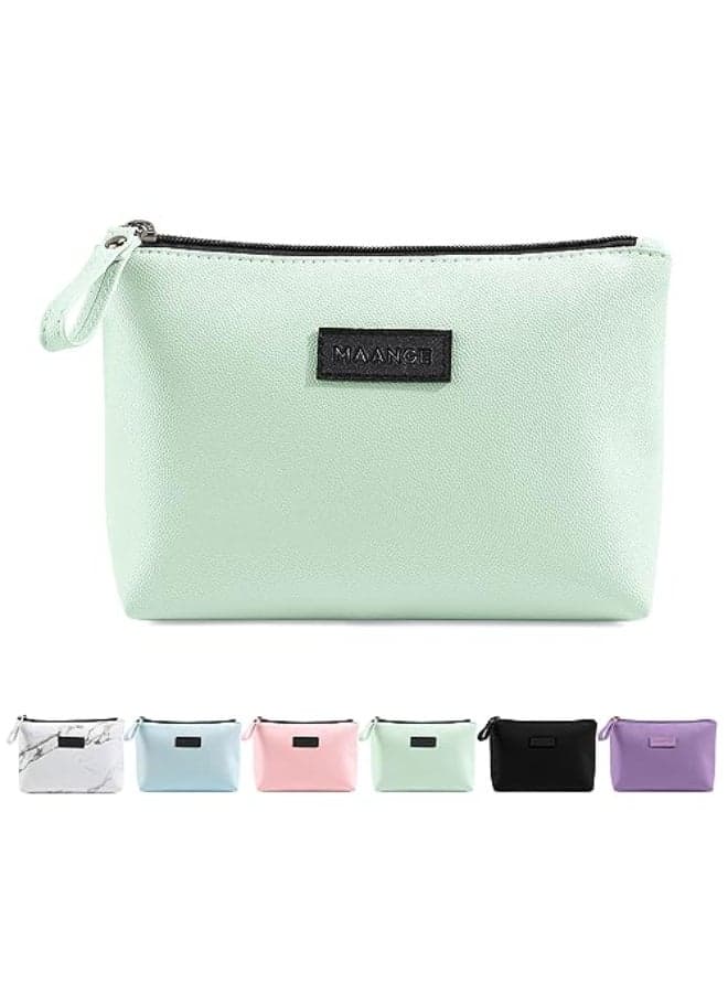 Makeup Bag for Purse Small Makeup Bag with Zipper Pu Leather Makeup Pouch Cosmetic Bags for Women Travel Make up Bag Green