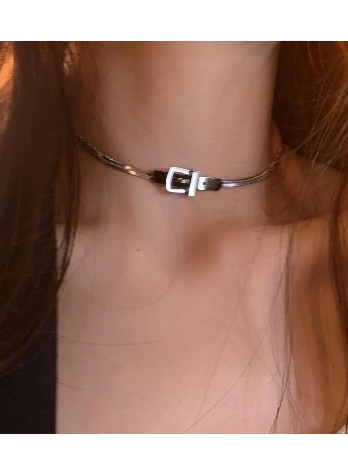 Belt Buckle Pendant Choker Necklace – Edgy Minimalist Street Style Jewelry for Women, INS Cool Girl Trend