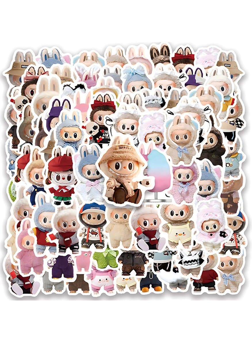 100 Pcs Labubu Cartoon Stickers for Teen Water Bottle, Cool Terror Labubu, Waterproof, Vinyl Decal for Kids Adult Girl Laptop, Skateboard, Phone, Guitar, Travel, Case, Bike Decoration