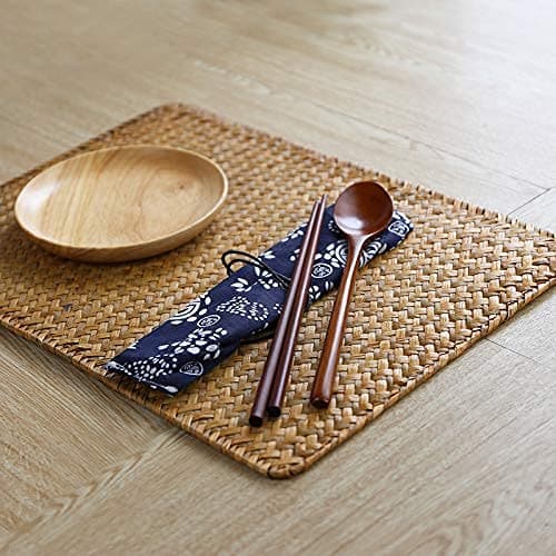 Natural Woven Rattan Rectangular Placemats for Dining Table Set of 6 18x12inches