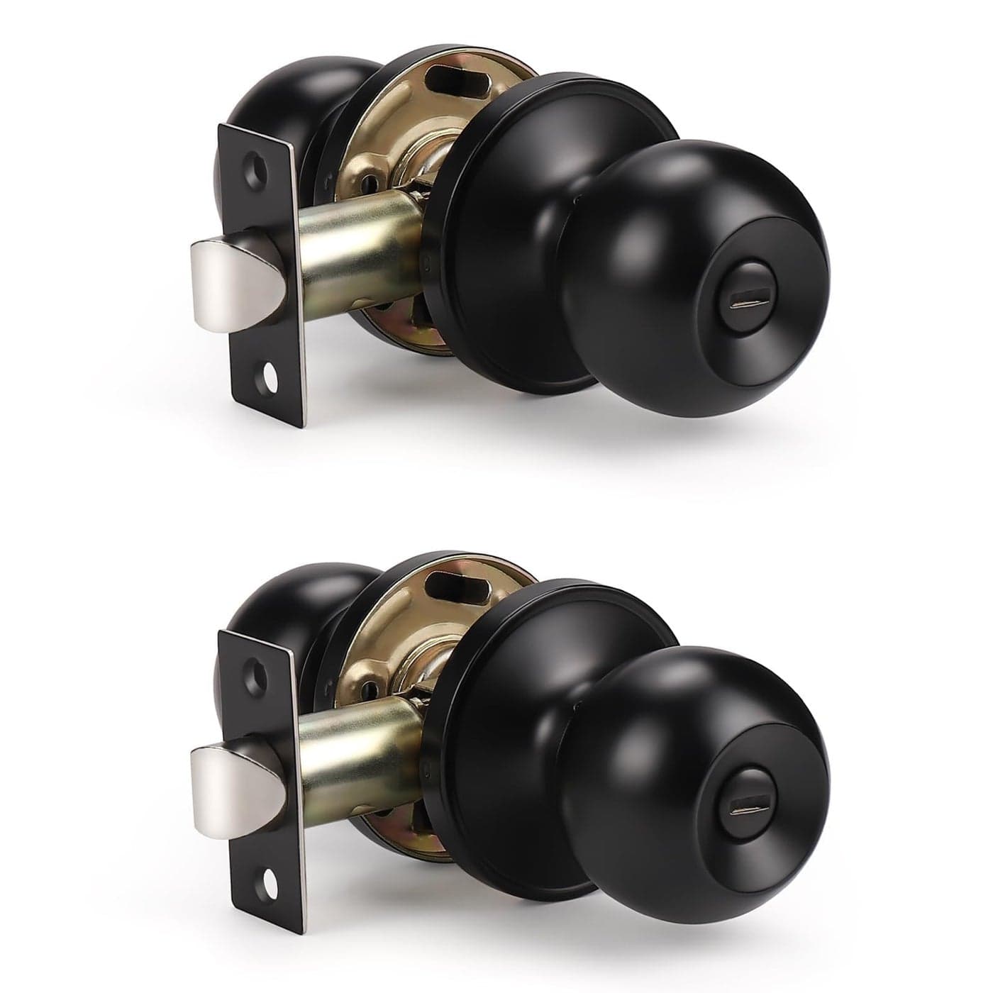 KNOBWELL 2 Pack Interior Door Knobs Privacy Door Knob Locking Door Knob for Bed or Bath Function Interior Door Use Matte Black Round Shape