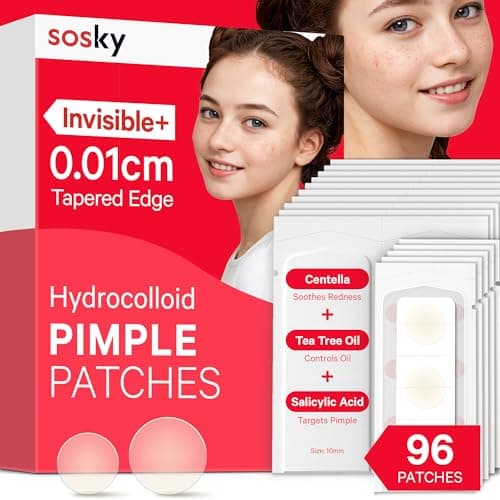 Sosky Pimple Patches for Face FSA HSA Eligible Invisible Hydrocolloid Acne Patches Zit Sticker for Face and Skin Pimple Sticker for Covering Zits Blemishes with Salicylic Acid 96 Count