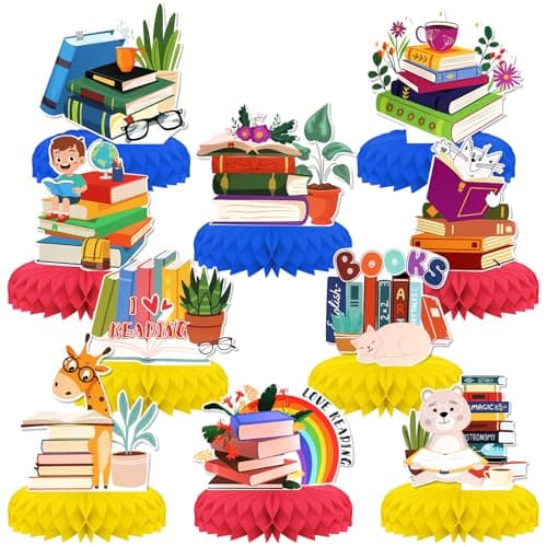 Book Theme Party Decorations10 PCS KSKSPE Book Centerpieces for Tables Honeycomb Centerpieces 3D Book Theme Party Decor Supplies Boys Girls