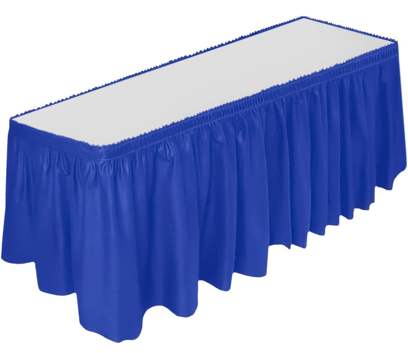 DecorRack Table Skirt, 29 in x 14 ft -BPA Free- Plastic Tableskirt, Disposable, Reusable, Rectangular Tablecloth Skirt, Royal Blue (1 Pack)