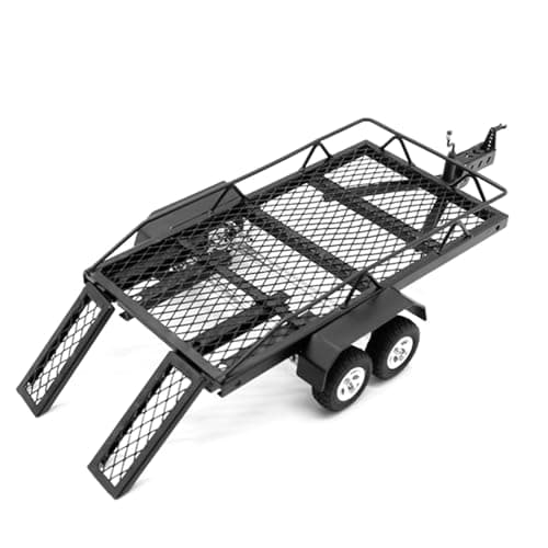 GLOBACT 124 RC Trailer with Hook Hitch Metal Flatbed Trailer for TRX4M Axial SCX24 FMS FCX24 118 124 RC Crawler Upgrade