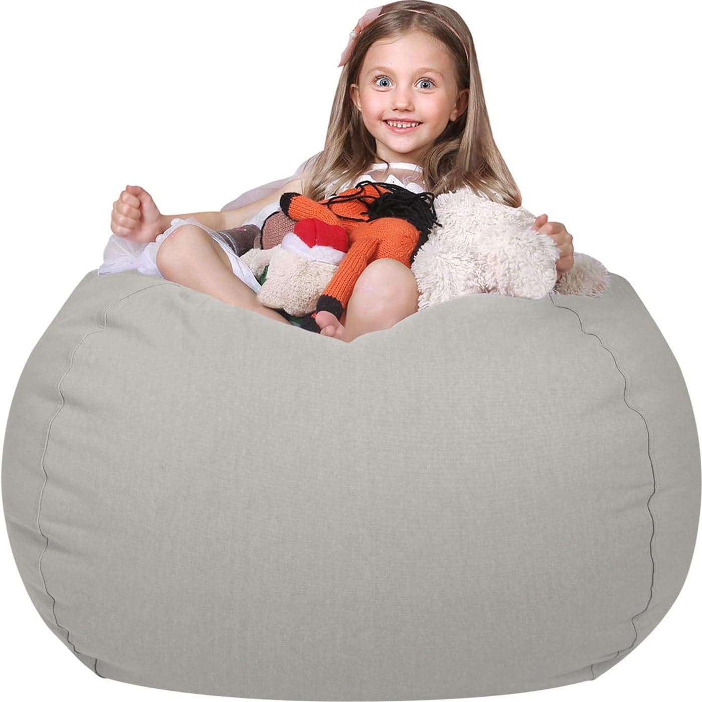 WEKAPO Stuffed Animal Storage Bean Bag Chair Cover for Kids Stuffable Zipper Beanbag for Organizing Children Plush Toys Large Premium Cotton Canvas Solid Grey XLarge