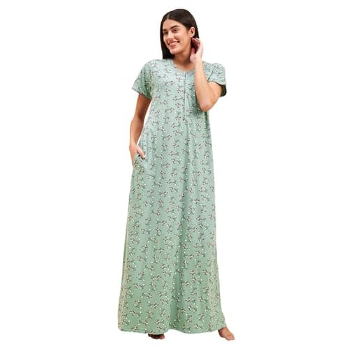 Sweet Dreams Women Printed Half Sleeves Night Dress Green