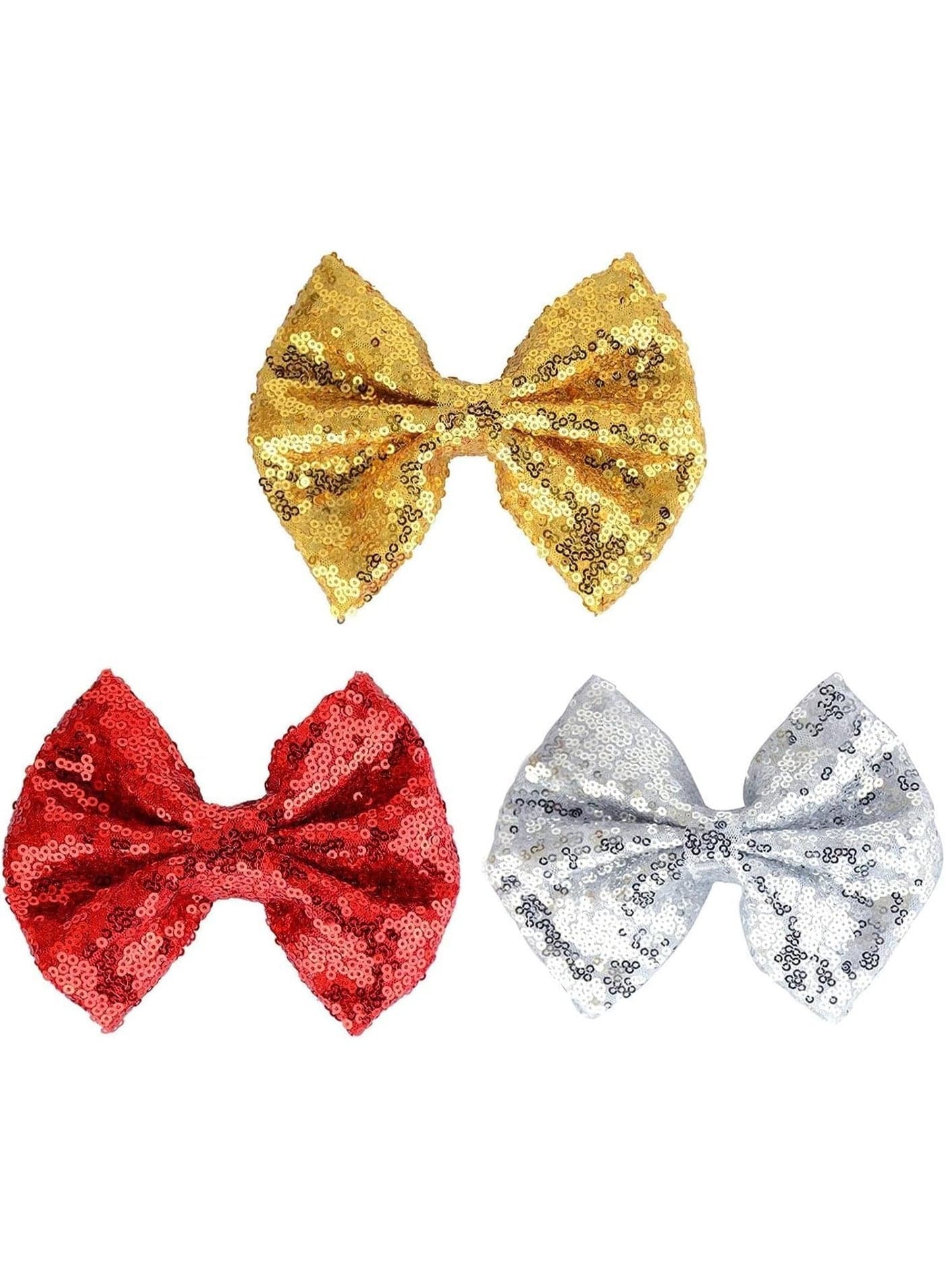 Reversible Sequins Bow Hair Clips, 4.5 inch Toddler Girls Glitter Cheer Bow Barrettes Gold Red Silver Decor Accessories for Teens Birthday Party Festival Gift Set 3 Pack